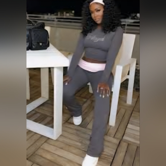 Fashion Nova Charcoal Long Sleeve Top with 'Angel' Detail - Picture 6 of 7